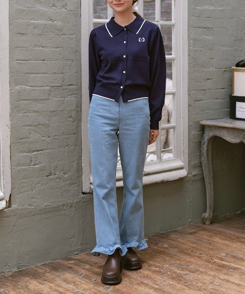 INTER FACTORY（インターファクトリー）の「ゆづき / ライン配色ポロニットカーディガン　made in INTER FACTORY（カーディガン/ボレロ・レディース・グリーン/ピンク/ネイビー・FREE）」の20枚目の写真