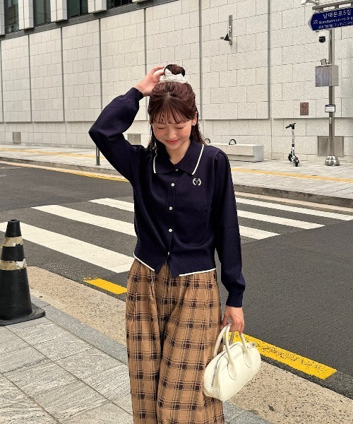 セール】ゆづき / ライン配色ポロニットカーディガン made in INTER