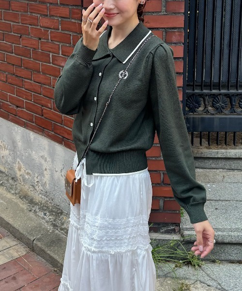 セール】ゆづき / ライン配色ポロニットカーディガン made in INTER