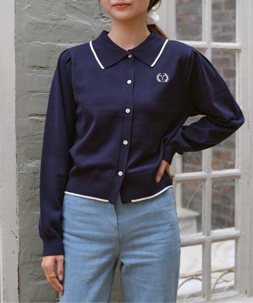 INTER FACTORY（インターファクトリー）の「ゆづき / ライン配色ポロニットカーディガン　made in INTER FACTORY（カーディガン/ボレロ・レディース・グリーン/ピンク/ネイビー・FREE）」の8枚目の写真