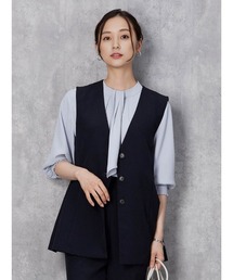 Perfect Suit FActory | 【セットアップ可能】麻調　ペプラムジレ　ベージュ/ネイビー(ベスト)