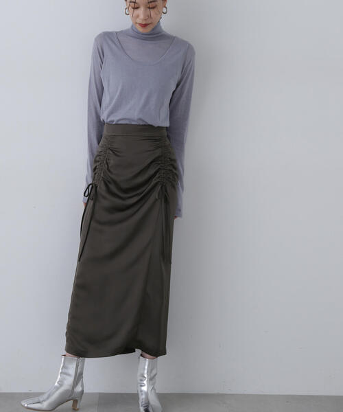 N.(N. Natural Beauty Basic)(エヌエヌナチュラルビューティーベーシック)の「◆ドロストサテンスカート(スカート・レディース・ブラウン/チャコールグレー・MEDIUM)」の4枚目の写真