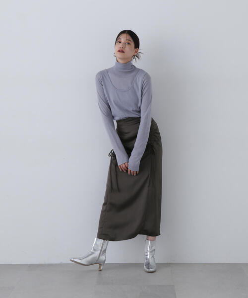 N.(N. Natural Beauty Basic)(エヌエヌナチュラルビューティーベーシック)の「◆ドロストサテンスカート(スカート・レディース・ブラウン/チャコールグレー・MEDIUM)」の7枚目の写真