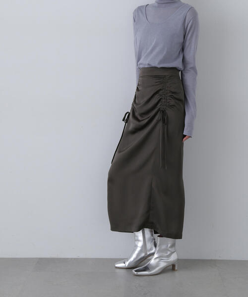 N.(N. Natural Beauty Basic)(エヌエヌナチュラルビューティーベーシック)の「◆ドロストサテンスカート(スカート・レディース・ブラウン/チャコールグレー・MEDIUM)」の8枚目の写真
