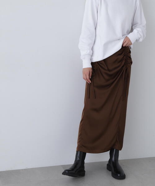 N.(N. Natural Beauty Basic)(エヌエヌナチュラルビューティーベーシック)の「◆ドロストサテンスカート(スカート・レディース・ブラウン/チャコールグレー・MEDIUM)」の16枚目の写真