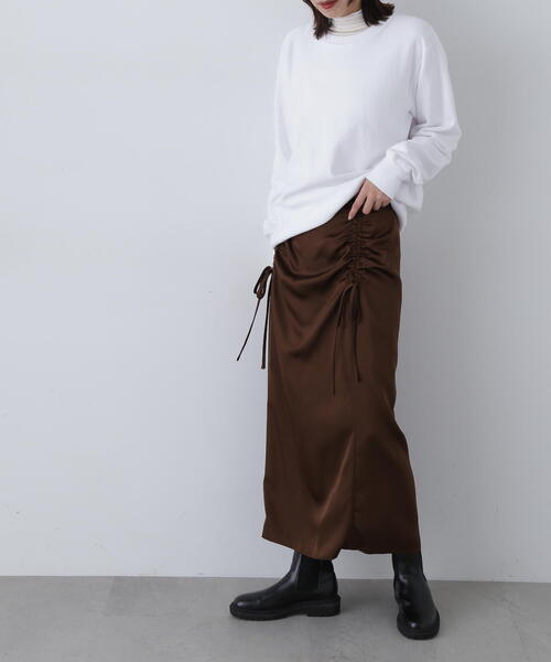 N.(N. Natural Beauty Basic)(エヌエヌナチュラルビューティーベーシック)の「◆ドロストサテンスカート(スカート・レディース・ブラウン/チャコールグレー・MEDIUM)」の1枚目の写真