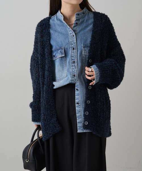 PUAL CE CIN(ピュアルセシン)の「異素材ミックス畦ニットカーディガン(カーディガン/ボレロ・レディース・ネイビー/アイボリー/ブルー・FREE)」の13枚目の写真