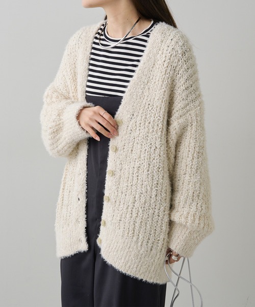 PUAL CE CIN(ピュアルセシン)の「異素材ミックス畦ニットカーディガン(カーディガン/ボレロ・レディース・ネイビー/アイボリー/ブルー・FREE)」の7枚目の写真