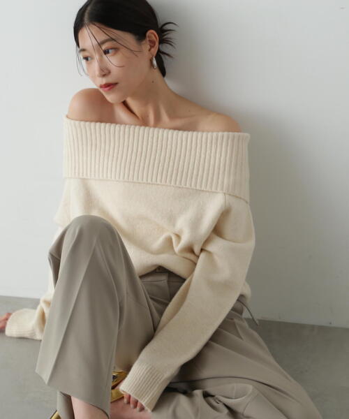 N.（N. Natural Beauty Basic）（エヌエヌナチュラルビューティーベーシック）の「◆オフショルダーニット（ニット/セーター・レディース・オフホワイト/チャコールグレー・MEDIUM）」の7枚目の写真