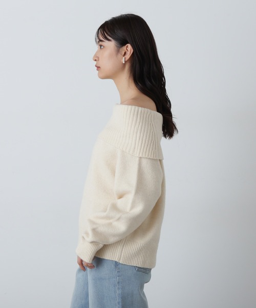 N.（N. Natural Beauty Basic）（エヌエヌナチュラルビューティーベーシック）の「◆オフショルダーニット（ニット/セーター・レディース・オフホワイト/チャコールグレー・MEDIUM）」の8枚目の写真