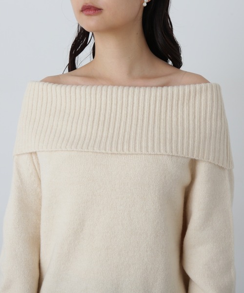 N.（N. Natural Beauty Basic）（エヌエヌナチュラルビューティーベーシック）の「◆オフショルダーニット（ニット/セーター・レディース・オフホワイト/チャコールグレー・MEDIUM）」の10枚目の写真