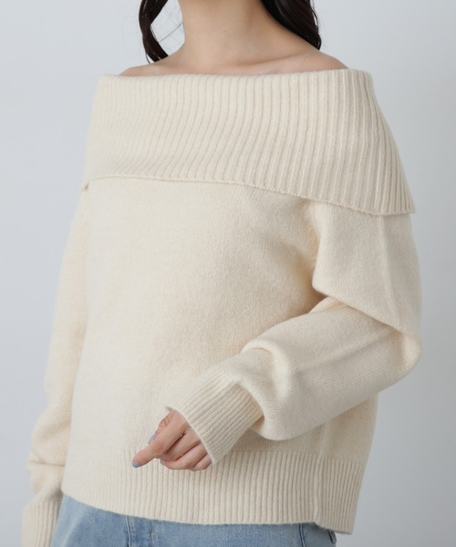 N.（N. Natural Beauty Basic）（エヌエヌナチュラルビューティーベーシック）の「◆オフショルダーニット（ニット/セーター・レディース・オフホワイト/チャコールグレー・MEDIUM）」の11枚目の写真