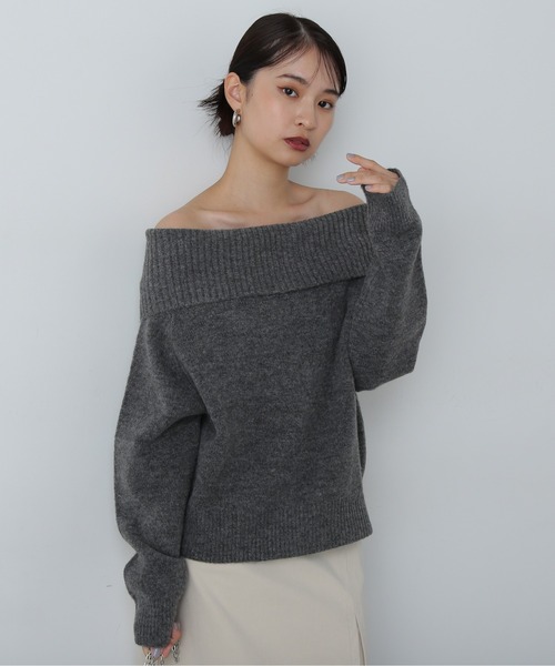 N.（N. Natural Beauty Basic）（エヌエヌナチュラルビューティーベーシック）の「◆オフショルダーニット（ニット/セーター・レディース・オフホワイト/チャコールグレー・MEDIUM）」の14枚目の写真