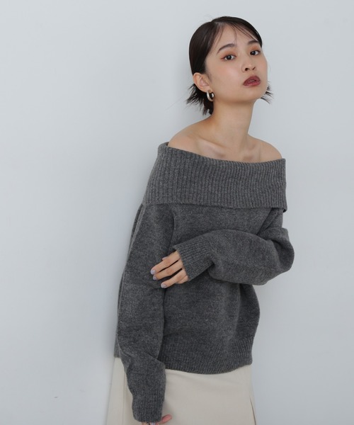 N.（N. Natural Beauty Basic）（エヌエヌナチュラルビューティーベーシック）の「◆オフショルダーニット（ニット/セーター・レディース・オフホワイト/チャコールグレー・MEDIUM）」の15枚目の写真