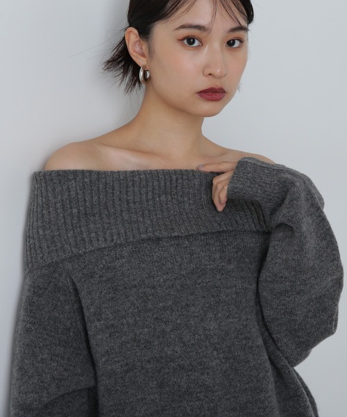 N.（N. Natural Beauty Basic）（エヌエヌナチュラルビューティーベーシック）の「◆オフショルダーニット（ニット/セーター・レディース・オフホワイト/チャコールグレー・MEDIUM）」の18枚目の写真
