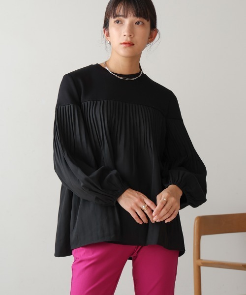 Bou Jeloud（ブージュルード）の「プリーツ切替トップス（Tシャツ/カットソー・レディース・A/ブラック/グレー・FREE）」の2枚目の写真