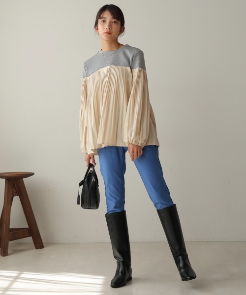 Bou Jeloud（ブージュルード）の「プリーツ切替トップス（Tシャツ/カットソー・レディース・A/ブラック/グレー・FREE）」の4枚目の写真