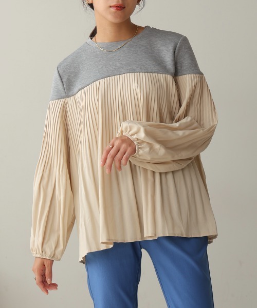 Bou Jeloud（ブージュルード）の「プリーツ切替トップス（Tシャツ/カットソー・レディース・A/ブラック/グレー・FREE）」の5枚目の写真