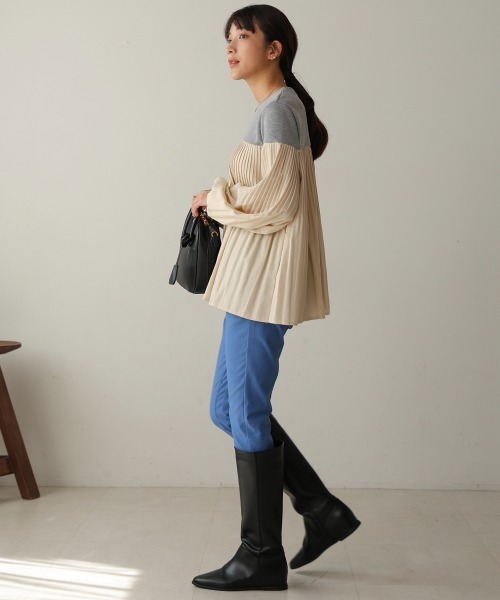 Bou Jeloud（ブージュルード）の「プリーツ切替トップス（Tシャツ/カットソー・レディース・A/ブラック/グレー・FREE）」の6枚目の写真