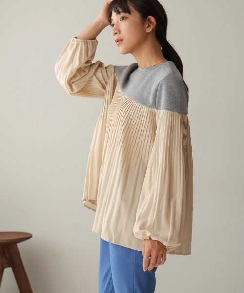 Bou Jeloud（ブージュルード）の「プリーツ切替トップス（Tシャツ/カットソー・レディース・A/ブラック/グレー・FREE）」の8枚目の写真