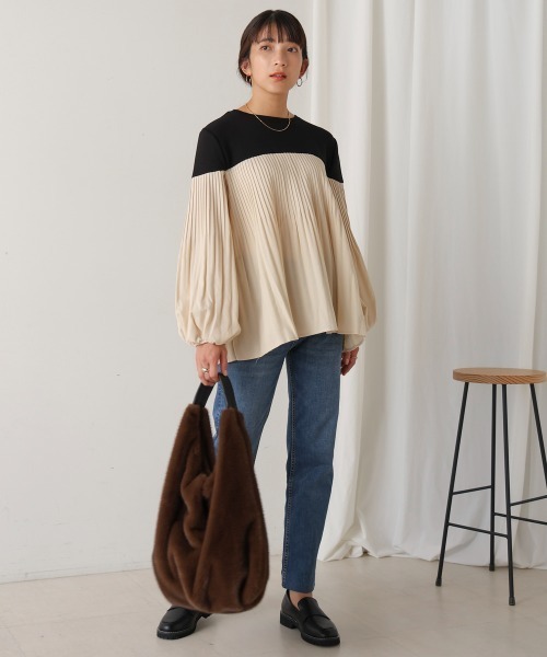 Bou Jeloud（ブージュルード）の「プリーツ切替トップス（Tシャツ/カットソー・レディース・A/ブラック/グレー・FREE）」の21枚目の写真