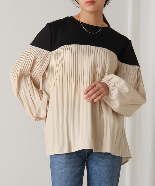 Bou Jeloud（ブージュルード）の「プリーツ切替トップス（Tシャツ/カットソー・レディース・A/ブラック/グレー・FREE）」の22枚目の写真