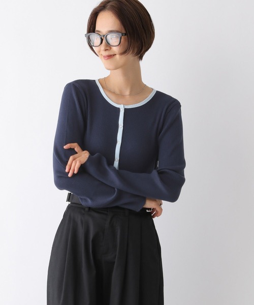 LEPSIM(レプシィム)の「リブヘンリーネックプルオーバー 134432(Tシャツ/カットソー・レディース・ホワイト×ブラック/ブラック/パープル/ネイビー・FREE)」の13枚目の写真