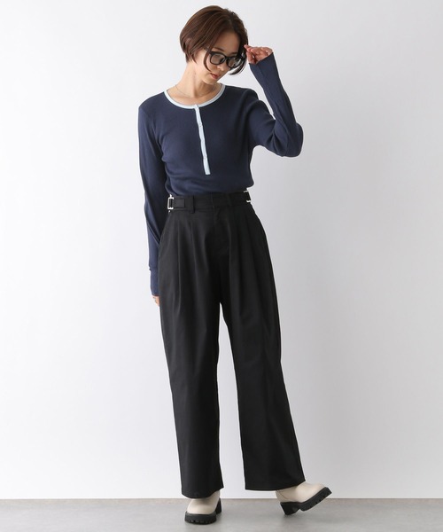 LEPSIM(レプシィム)の「リブヘンリーネックプルオーバー 134432(Tシャツ/カットソー・レディース・ホワイト×ブラック/ブラック/パープル/ネイビー・FREE)」の16枚目の写真