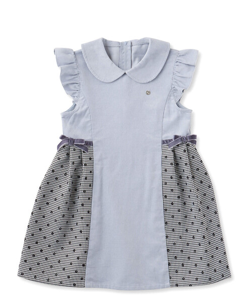 SLAP SLIP（スラップスリップ）の「【お揃い】千鳥格子小花柄コールテンサイド切り替え肩フリルジャンパースカート(90~140cm)（ジャンパースカート・キッズ・ブルー/ベージュ系その他・130cm/120cm/90cm/110cm/100cm/140cm）」の5枚目の写真