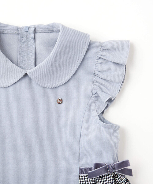 SLAP SLIP（スラップスリップ）の「【お揃い】千鳥格子小花柄コールテンサイド切り替え肩フリルジャンパースカート(90~140cm)（ジャンパースカート・キッズ・ブルー/ベージュ系その他・130cm/120cm/90cm/110cm/100cm/140cm）」の7枚目の写真