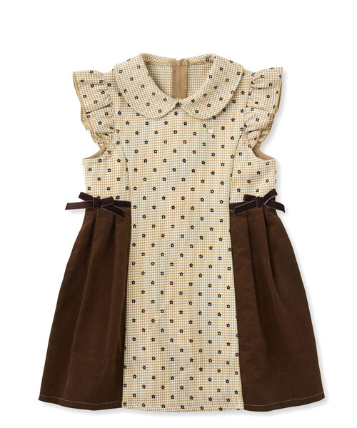 SLAP SLIP（スラップスリップ）の「【お揃い】千鳥格子小花柄コールテンサイド切り替え肩フリルジャンパースカート(90~140cm)（ジャンパースカート・キッズ・ブルー/ベージュ系その他・130cm/120cm/90cm/110cm/100cm/140cm）」の10枚目の写真