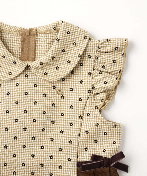 SLAP SLIP（スラップスリップ）の「【お揃い】千鳥格子小花柄コールテンサイド切り替え肩フリルジャンパースカート(90~140cm)（ジャンパースカート・キッズ・ブルー/ベージュ系その他・130cm/120cm/90cm/110cm/100cm/140cm）」の12枚目の写真