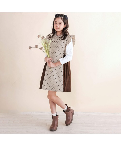 セール】【お揃い】千鳥格子小花柄コールテンサイド切り替え肩