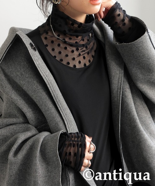 antiqua(アンティカ)の「ドットシアーコントラストトップス(Tシャツ/カットソー・レディース・ブラック・ONESIZE)」の2枚目の写真
