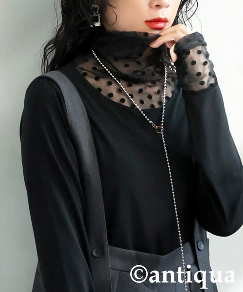 antiqua(アンティカ)の「ドットシアーコントラストトップス(Tシャツ/カットソー・レディース・ブラック・ONESIZE)」の6枚目の写真