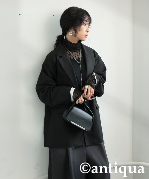 antiqua(アンティカ)の「ドットシアーコントラストトップス(Tシャツ/カットソー・レディース・ブラック・ONESIZE)」の7枚目の写真