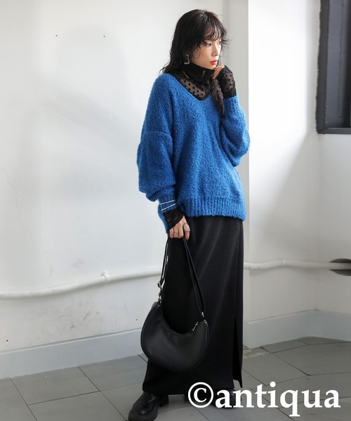 antiqua(アンティカ)の「ドットシアーコントラストトップス(Tシャツ/カットソー・レディース・ブラック・ONESIZE)」の9枚目の写真