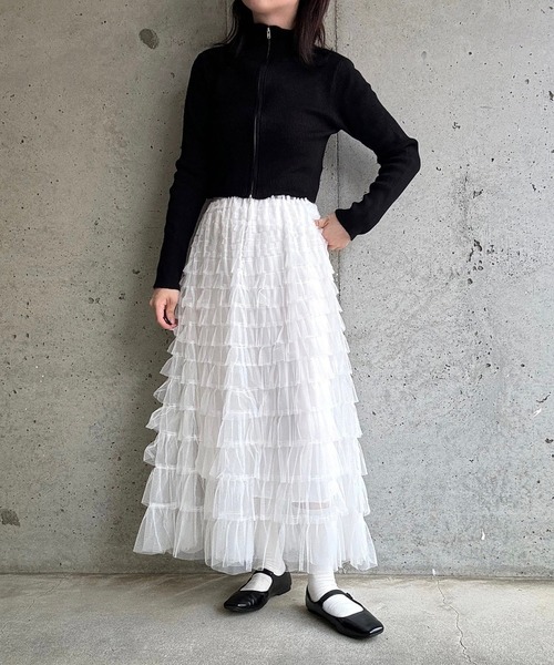 merrylatte(メリーラテ)の「チュールティアードスカート(スカート・レディース・ブラック/ホワイト・FREE)」の13枚目の写真