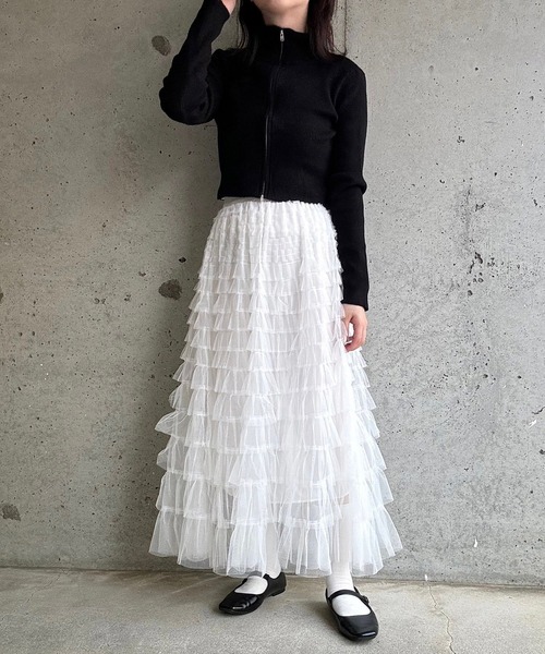merrylatte(メリーラテ)の「チュールティアードスカート(スカート・レディース・ブラック/ホワイト・FREE)」の16枚目の写真