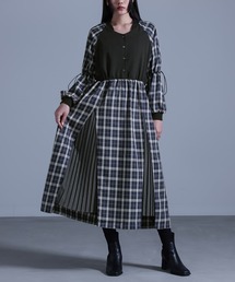 プリーツ切替チェックワンピース