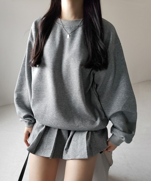 me+em select（ミームセレクト）の「【 セットアップ 】オーバースウェットトップス ＋ プリーツミニスカート SET ／ oversweat tops + pleated mini skirt SET（セットアップ・レディース・グレー/ブラック・MEDIUM/LARGE）」の9枚目の写真