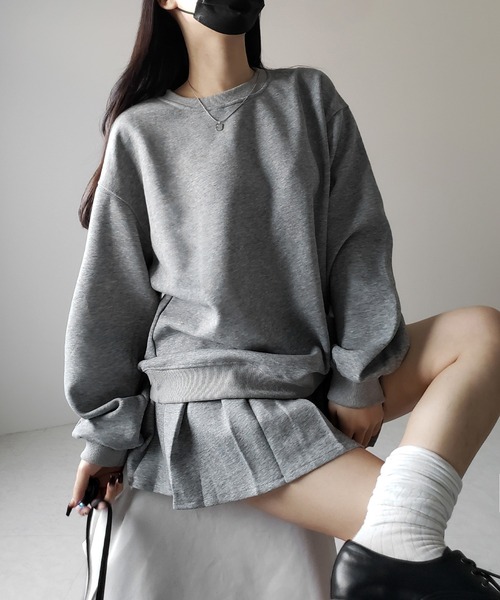 me+em select（ミームセレクト）の「【 セットアップ 】オーバースウェットトップス ＋ プリーツミニスカート SET ／ oversweat tops + pleated mini skirt SET（セットアップ・レディース・グレー/ブラック・MEDIUM/LARGE）」の17枚目の写真