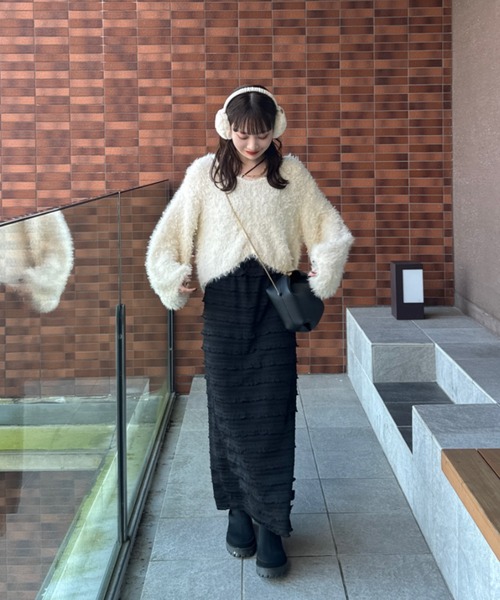 hinari チュールリボンフェザーニット