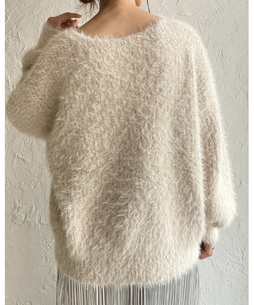 She's Closet（シーズクローゼット）の「ボリュームスリーブミドル丈ミックスカラーざっくりシャギーニット（ニット/セーター・レディース・チャコールグレー/アイボリー/グレイッシュベージュ・FREE）」の12枚目の写真