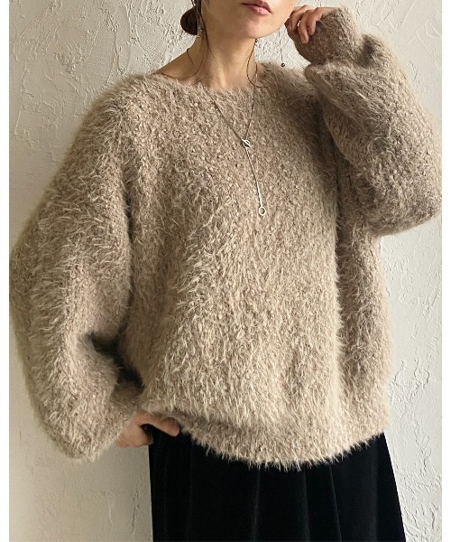 She's Closet（シーズクローゼット）の「ボリュームスリーブミドル丈ミックスカラーざっくりシャギーニット（ニット/セーター・レディース・チャコールグレー/アイボリー/グレイッシュベージュ・FREE）」の13枚目の写真
