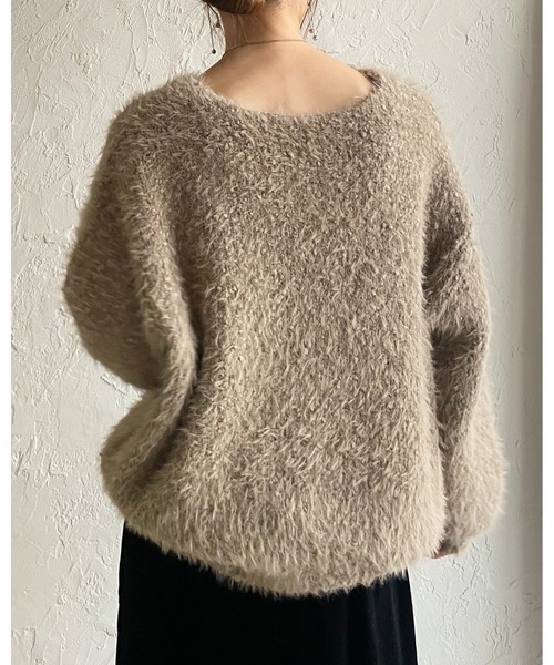 She's Closet（シーズクローゼット）の「ボリュームスリーブミドル丈ミックスカラーざっくりシャギーニット（ニット/セーター・レディース・チャコールグレー/アイボリー/グレイッシュベージュ・FREE）」の15枚目の写真
