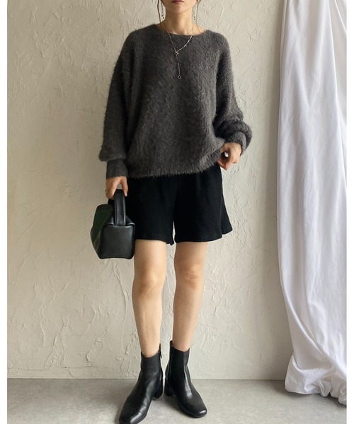 She's Closet（シーズクローゼット）の「ボリュームスリーブミドル丈ミックスカラーざっくりシャギーニット（ニット/セーター・レディース・チャコールグレー/アイボリー/グレイッシュベージュ・FREE）」の18枚目の写真