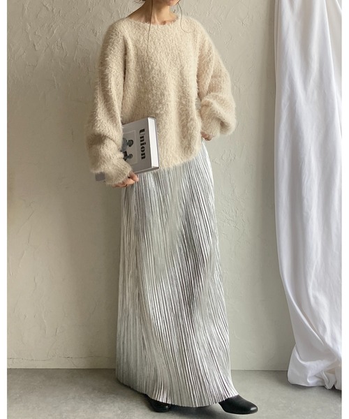 She's Closet（シーズクローゼット）の「ボリュームスリーブミドル丈ミックスカラーざっくりシャギーニット（ニット/セーター・レディース・チャコールグレー/アイボリー/グレイッシュベージュ・FREE）」の21枚目の写真
