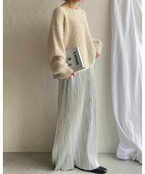 セール】ボリュームスリーブミドル丈ミックスカラーざっくりシャギー