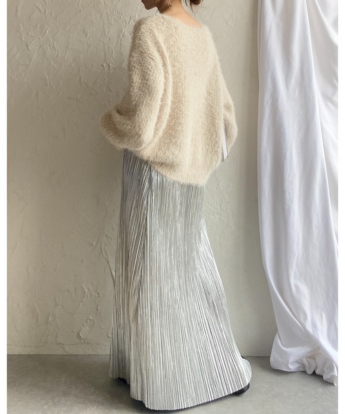 セール】ボリュームスリーブミドル丈ミックスカラーざっくりシャギー